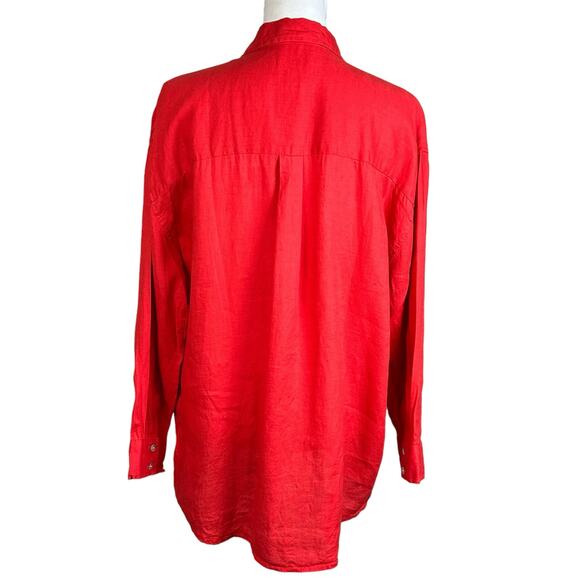Christian Siriano Linen Shirt Women Medium Bright Red Oversized Minimalist Tunic - Picture 2 of 16